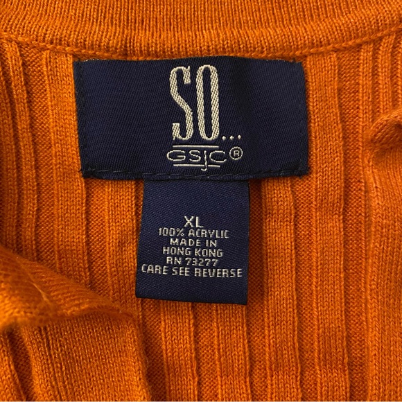 Vintage 90s SO gsjc Orange v neck collared lightweight sweater top juniors XL - Picture 4 of 9